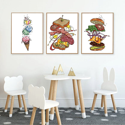 Cartoon Sandwich Burger Ice Cream Canvas Art