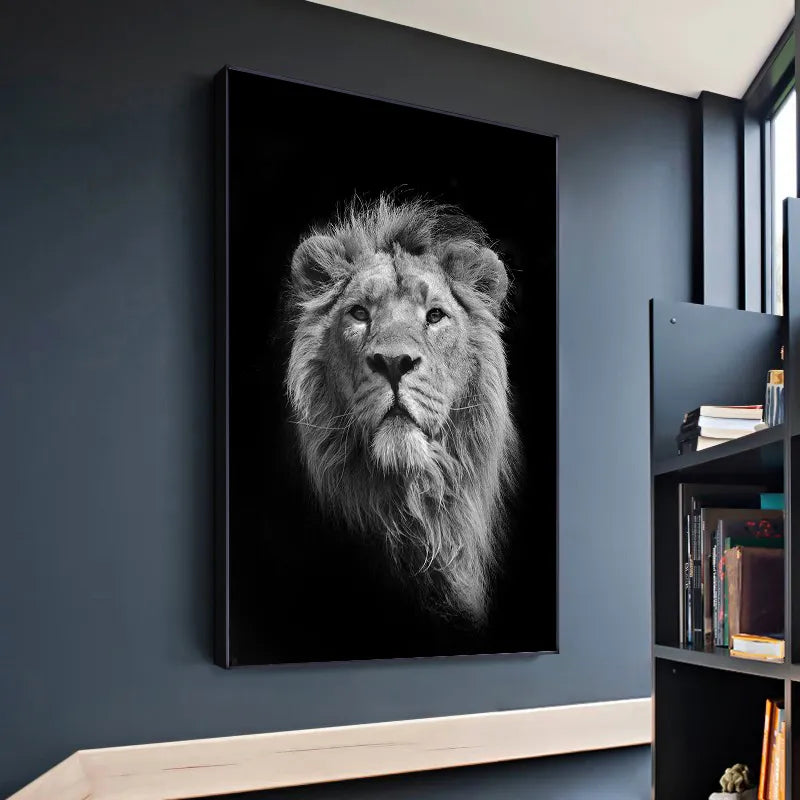 Black And White Ferocious Lion Canvas Art