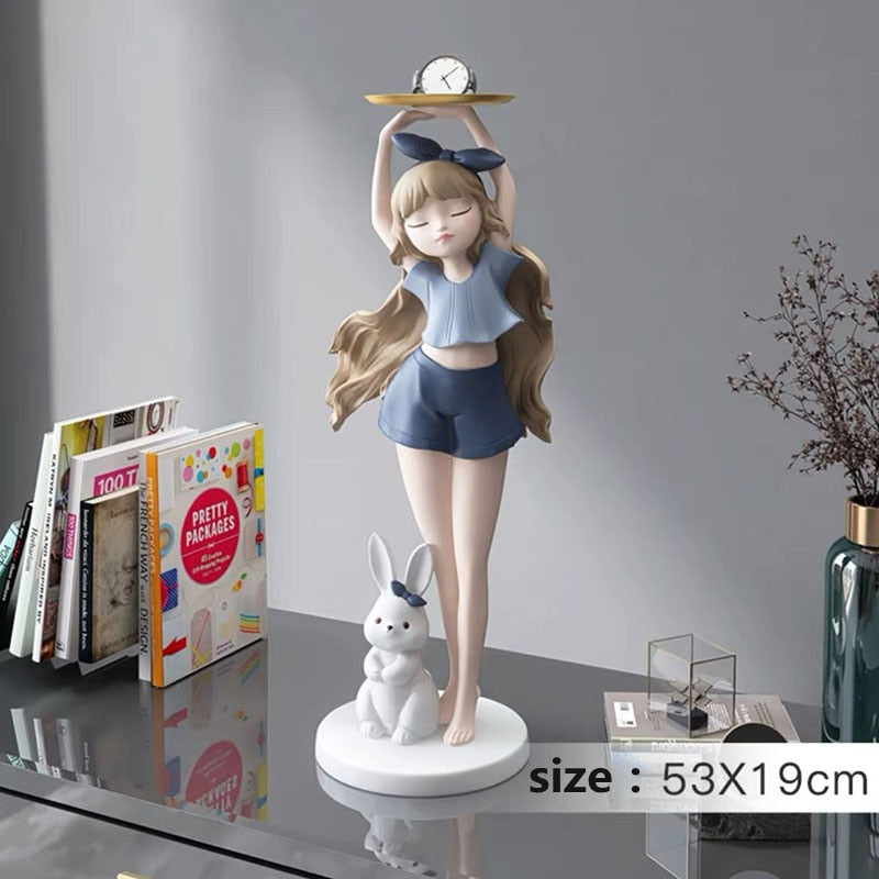 Girl with Long Hair Bunny Tray Small Statue