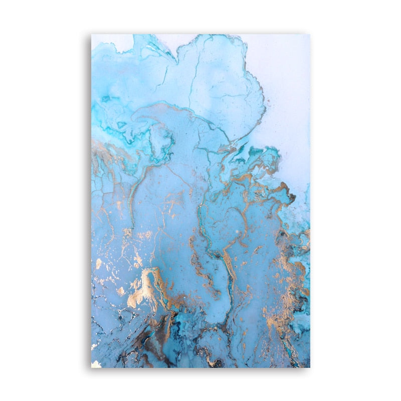 Blue River Marble Gold Foil Canvas Art