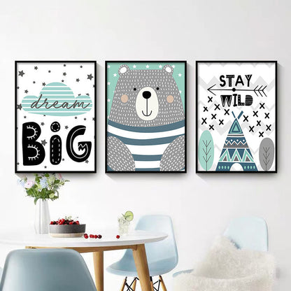 Big Dream Quotes Bear Nursery Wall Art Canvas