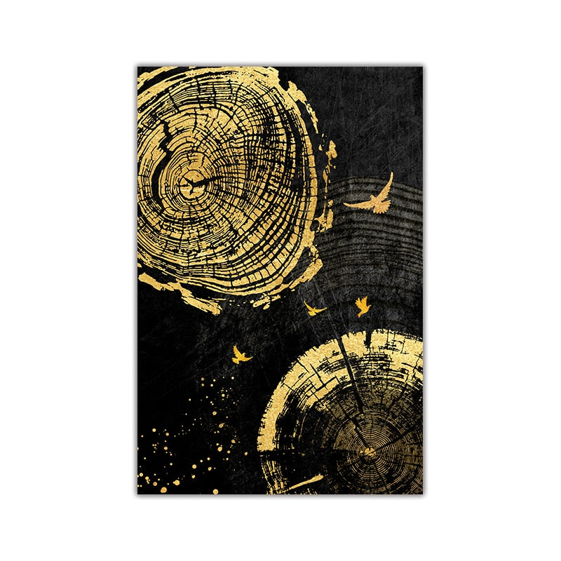 Golden Wood Texture Flying Birds Canvas Art