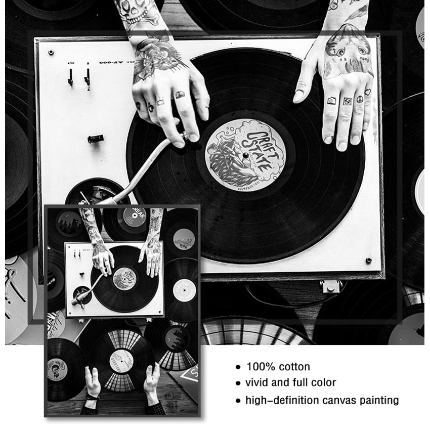 Black and White Vinyl Records Canvas Art