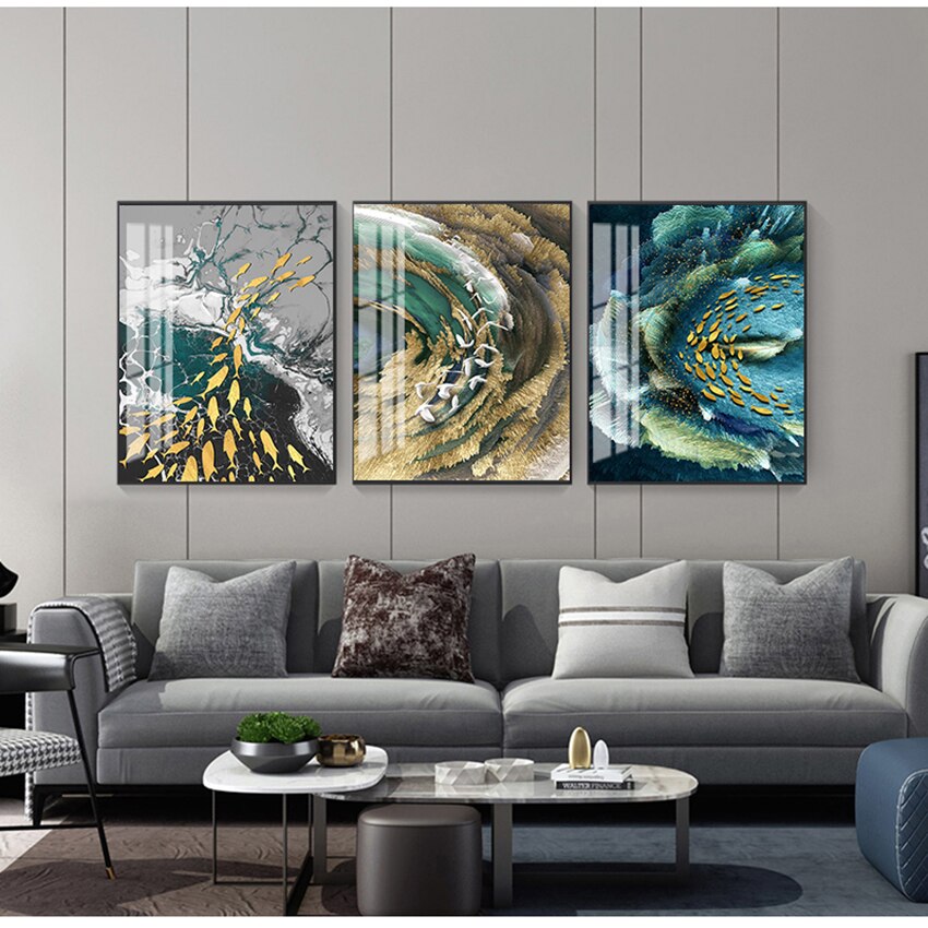 Golden Fish and Bird Canvas Art