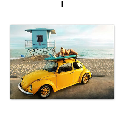 Blue and Yellow Beach Canvas Art