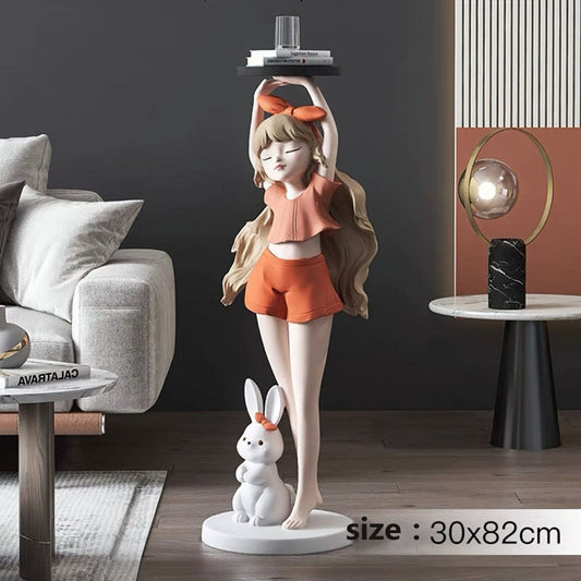 Girl with Long Hair Bunny Tray Big Statue