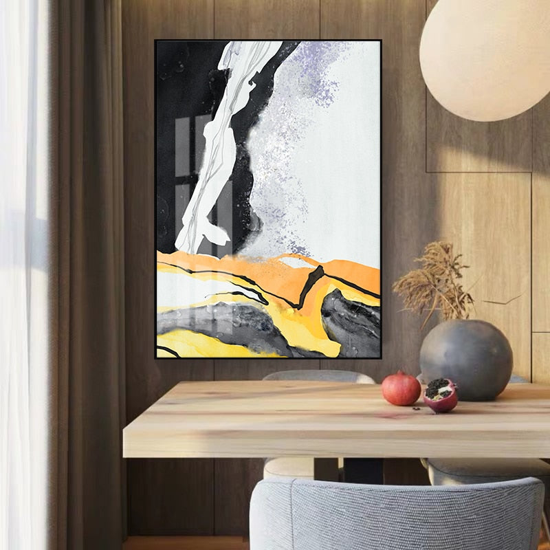 Abstract Yellow And Black Marble Canvas Art