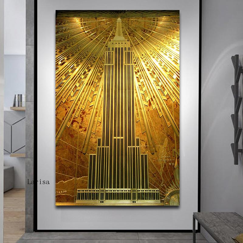 Golden The Empire State Building Canvas Art