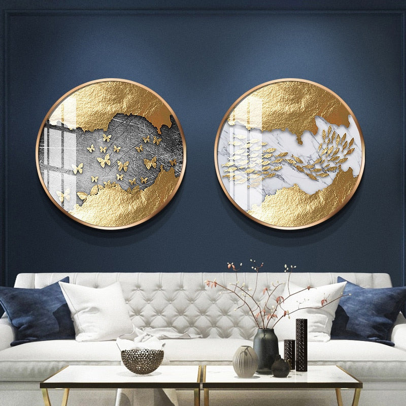 Golden Abstract Luxury Round Canvas Art