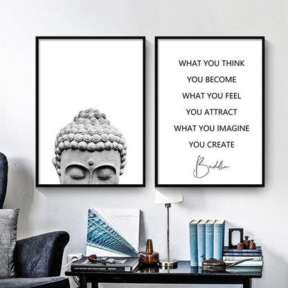 Gray Zen Buddha Head Quote Canvas Art