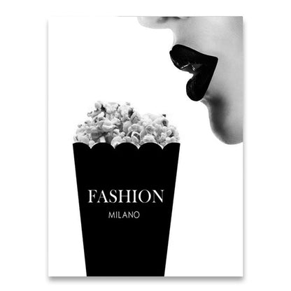 Black and White Sexy Lips Popcorn Canvas Art