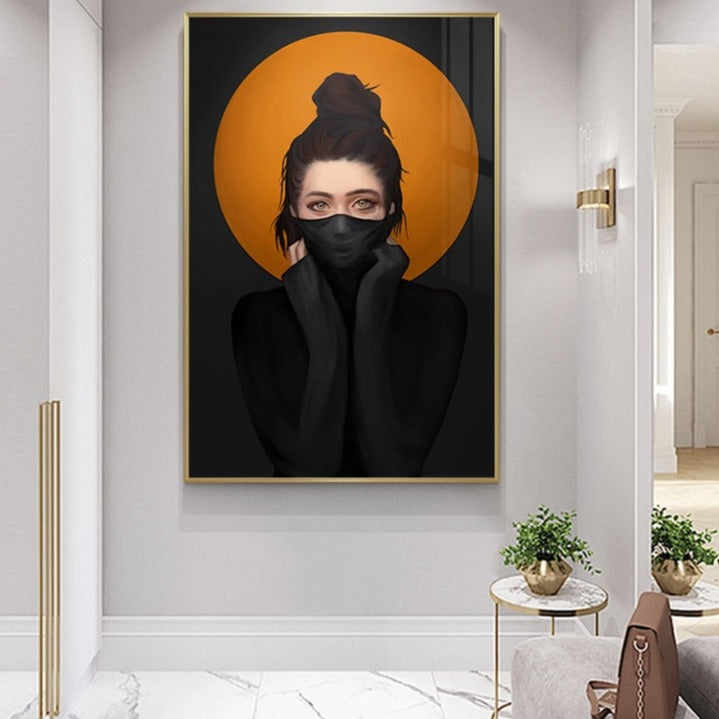 Modern Girl Concealed Face with Black Cloth Canvas Art