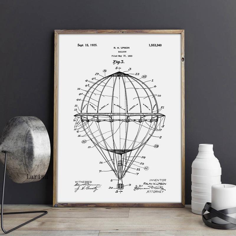 Hot Air Balloon Patent Blueprint Canvas Art