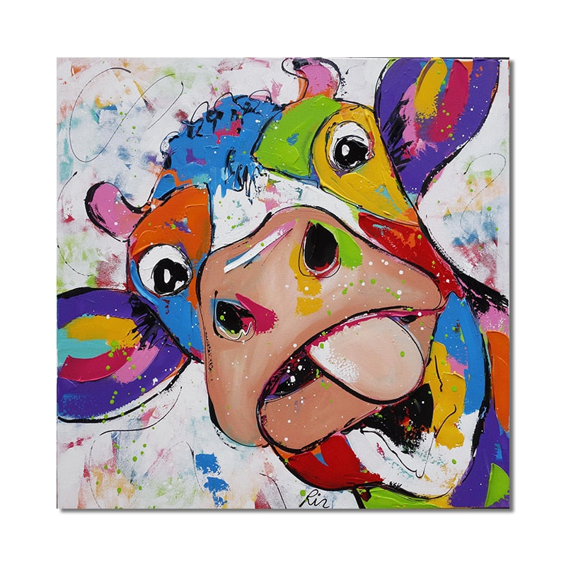 Colorful Cow Head Canvas Art