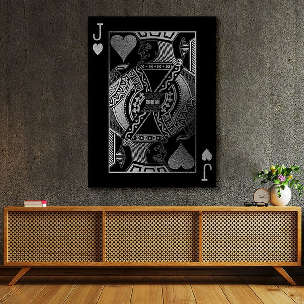 Silver Poker Card Canvas Art