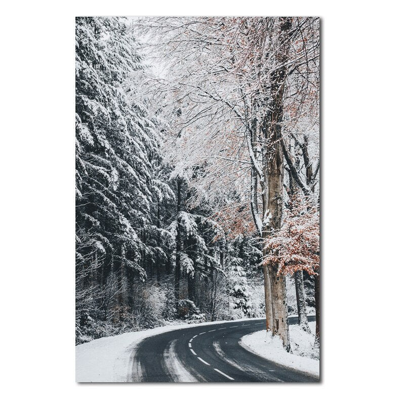 Highway Scenery In Snowy Day Canvas Art