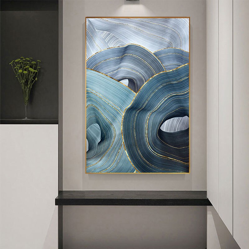 Golden Blue Annual Ring Abstract Canvas Art