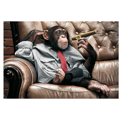 Baby Chimpanzee Smoking on the Sofa Wall Art Canvas