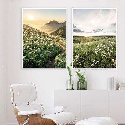 Nordic Landscape Sunflower Bear Canvas Art