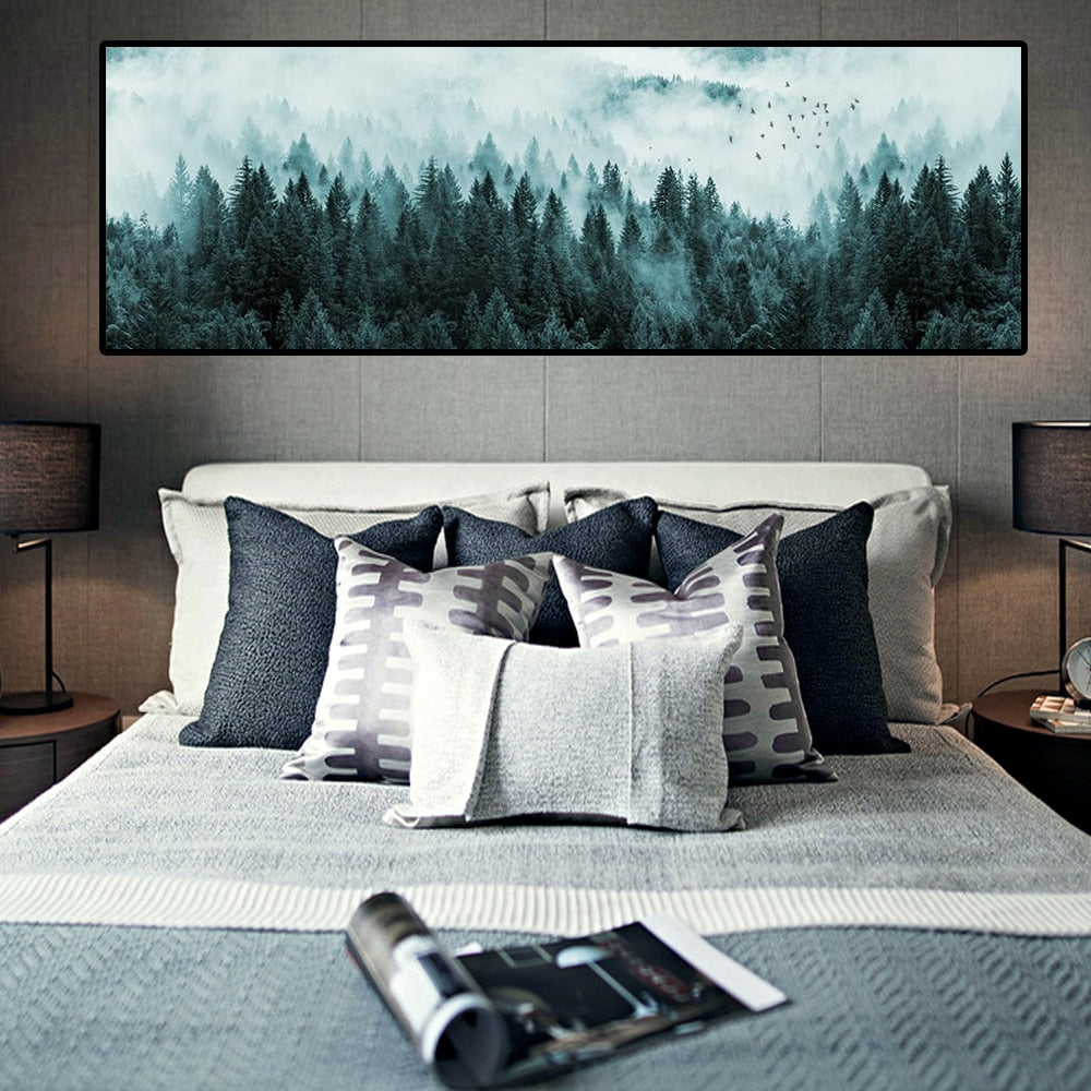 Foggy Pine Forest Landscape Canvas Art