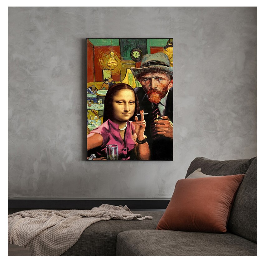 Smoking Mona Lisa and Van Gogh Canvas Art