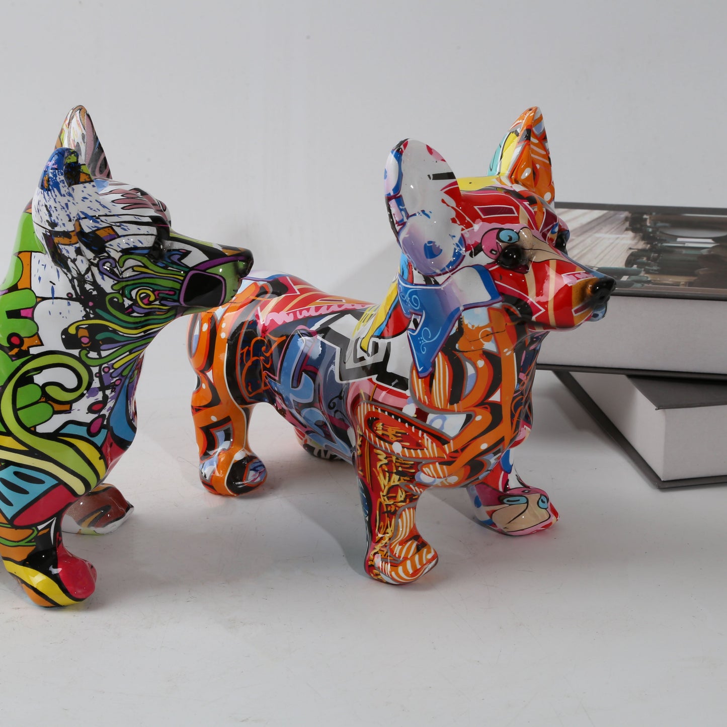 Graffiti Corgi Resin Statue