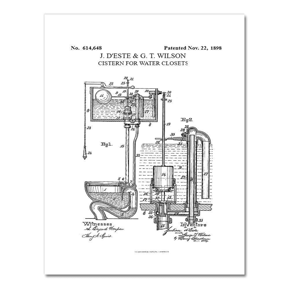 Toilet Cistern Patent Blueprint Canvas Art