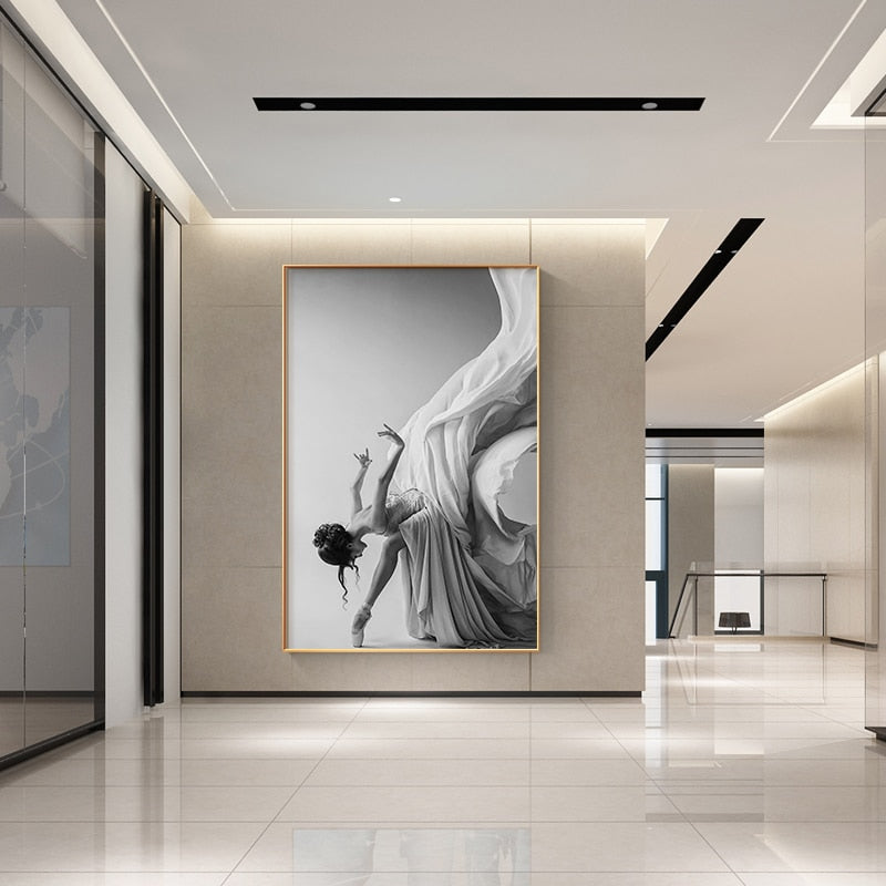 Black and White Modern Woman Ballet Dancing Canvas Art