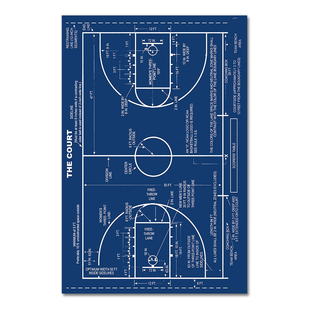 Basketball Court Blueprint Canvas Art