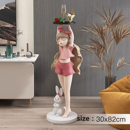 Girl with Long Hair Bunny Tray Big Statue