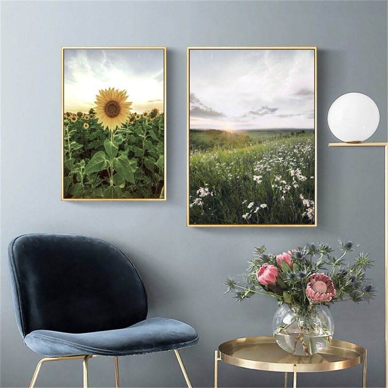 Nordic Landscape Sunflower Bear Canvas Art