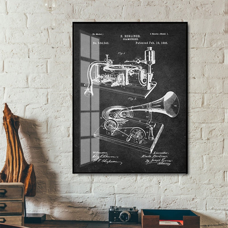 Music Instrument Blueprint Canvas Art