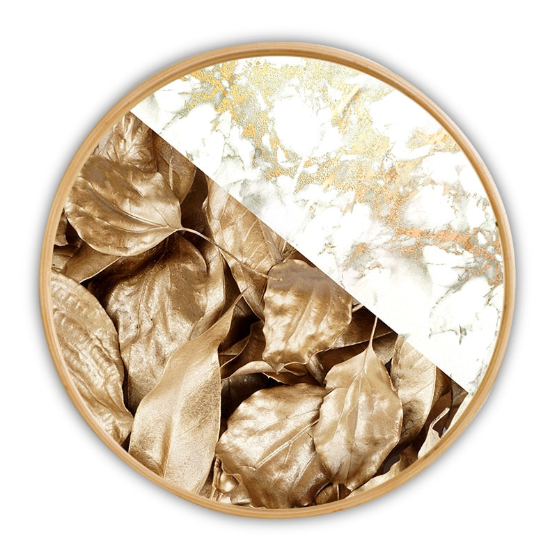 Luxury Round Golden Leaf Canvas Art