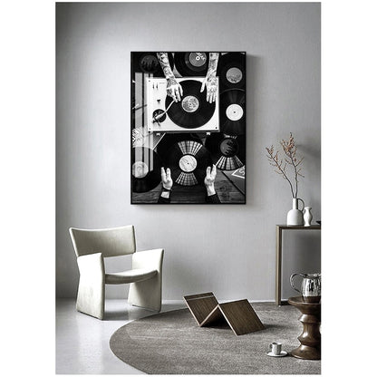 Black and White Vinyl Records Canvas Art