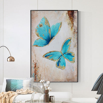 White Flowers and Blue Butterfly Painting Canvas Art