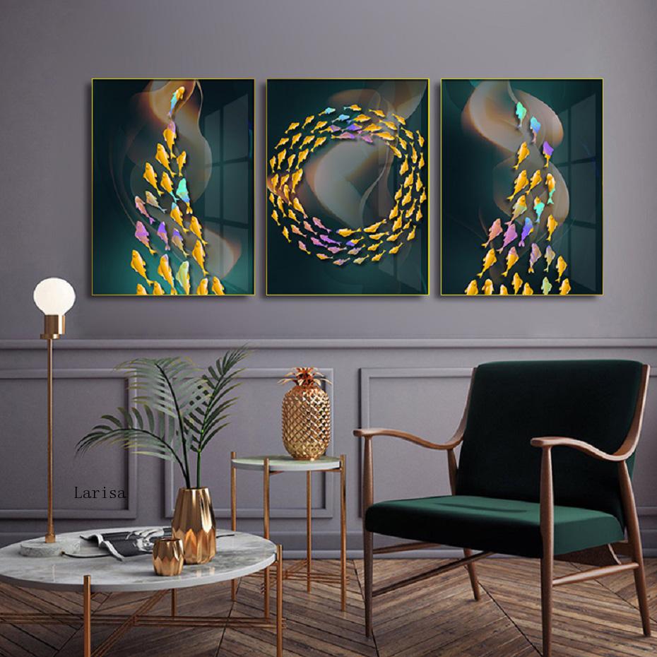 Abstract Colored Fishes Canvas Art