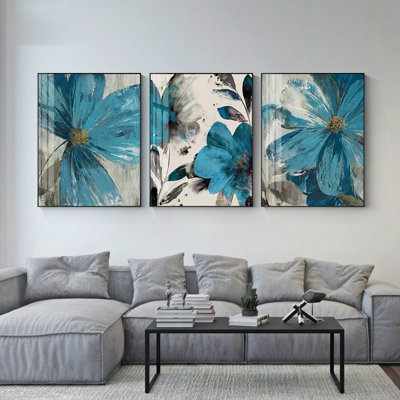 Blue Paint Flowers Canvas Art