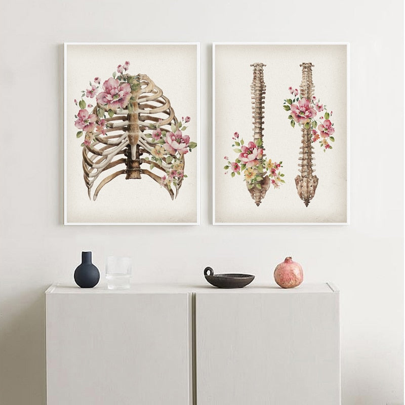 Floral Skeletal Bones Anatomy Canvas Art