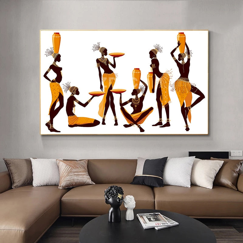 African Women Clay Pot on Head Canvas Art