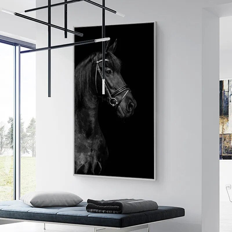 Black Horse Portrait Wall Art Canvas