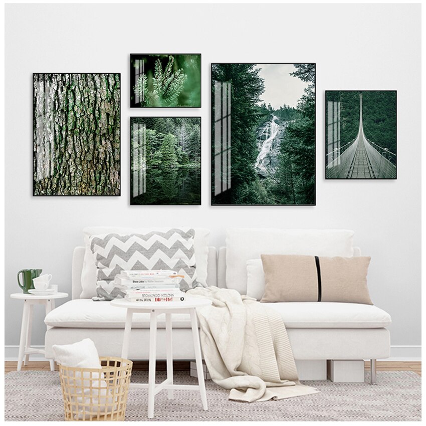 Forest Waterfall Bridge Landscape Canvas Art