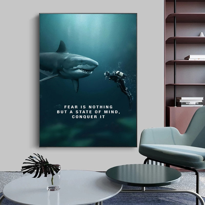 Fear is Nothing Shark Inspirational Canvas Art