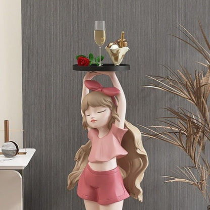 Girl with Long Hair Bunny Tray Big Statue