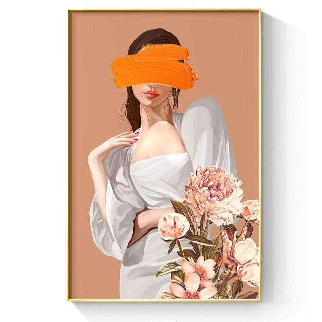 Illustration Orange Dress Woman Canvas Art