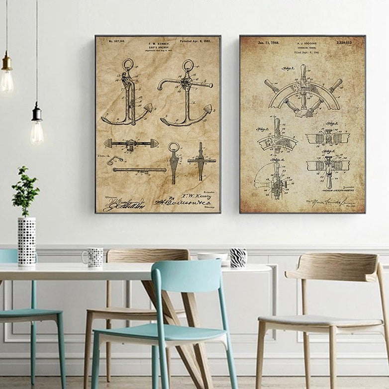 Sailboat Anchor Patent Blueprint Canvas Art