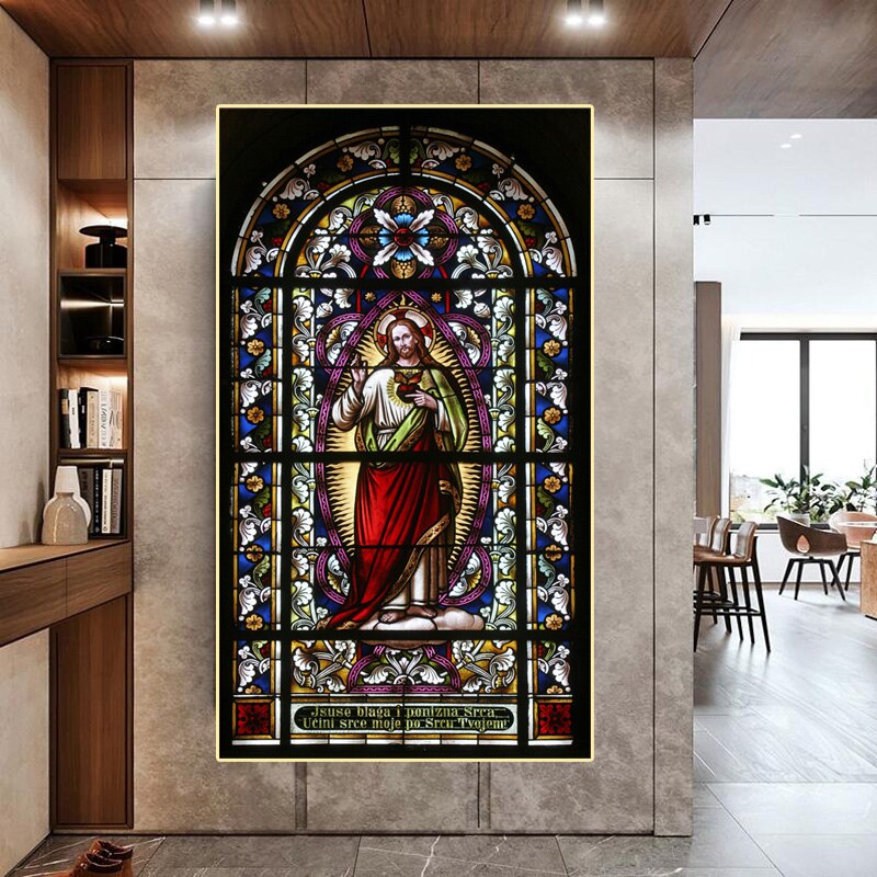 Jesus Christ Mosaic Church Glass Window Canvas Art