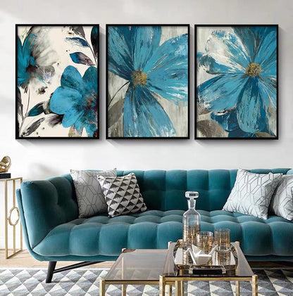 Blue Paint Flowers Canvas Art