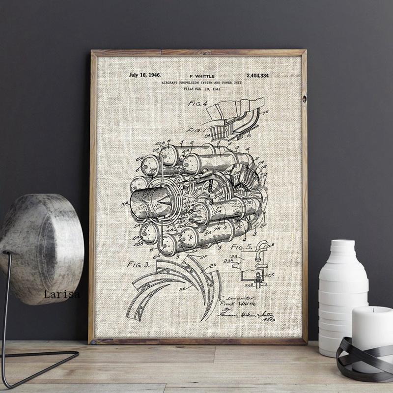 Airplane Jet Engine Patent Blueprint Canvas Art