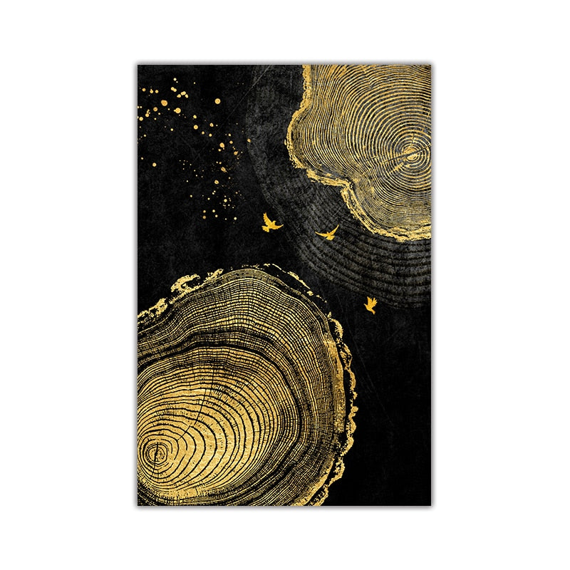 Golden Wood Texture Flying Birds Canvas Art