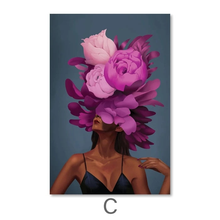 Sexy Black Woman Flower Canvas Art